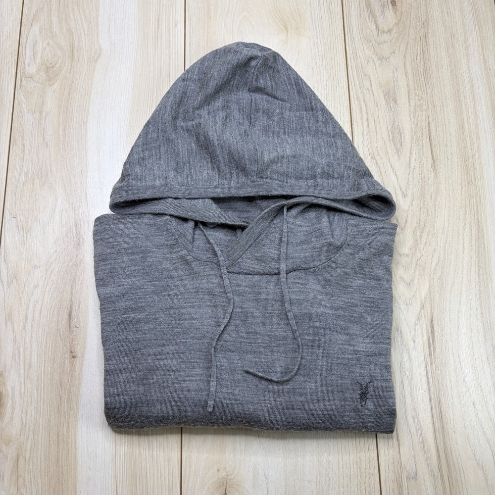 AllSaints Mens Mode Merino Pullover Hoodie 100% Merino Wool Gray Size XL